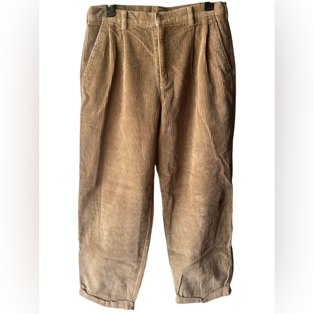 Croft & Barrow Corduroy Wide Leg Khaki Pants, Pleated Front, Men’s Sz 32 x 30